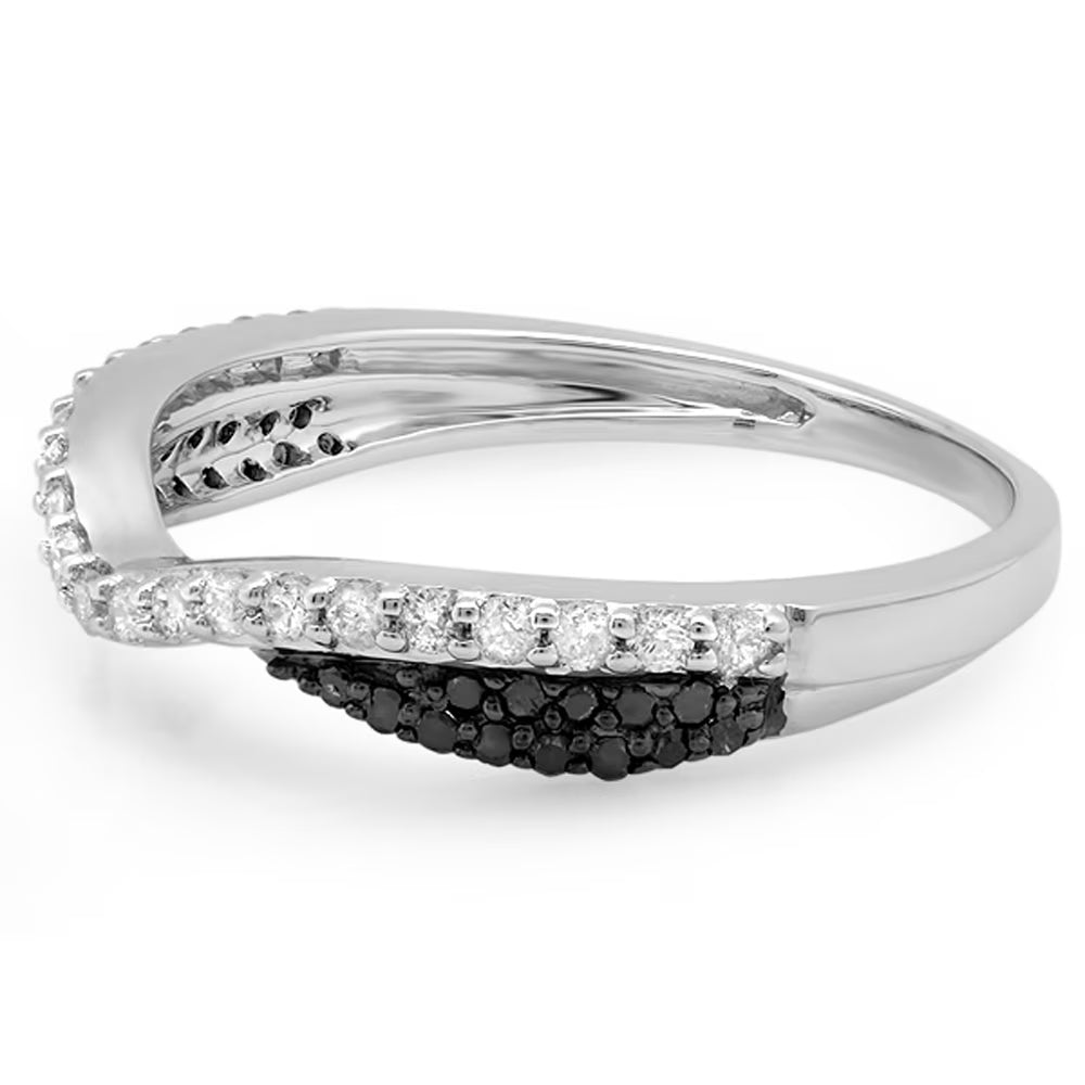 14K White Gold Black & White Diamond Ladies Wedding Band Ring U72510