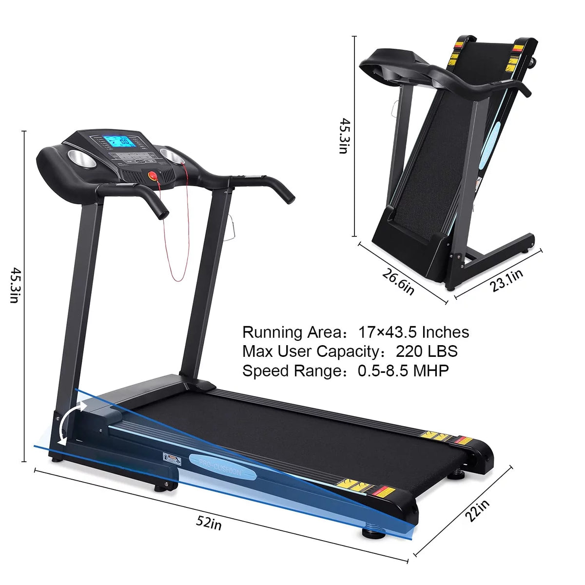 Folding Treadmill with 12% Auto Incline, 2.5 HP Motor V572706
