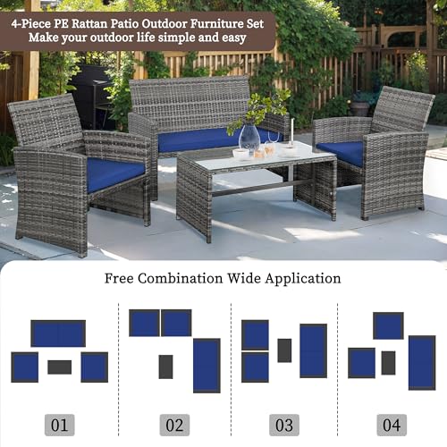 4 Piece Wicker Patio Furniture Set with Cushions H556295