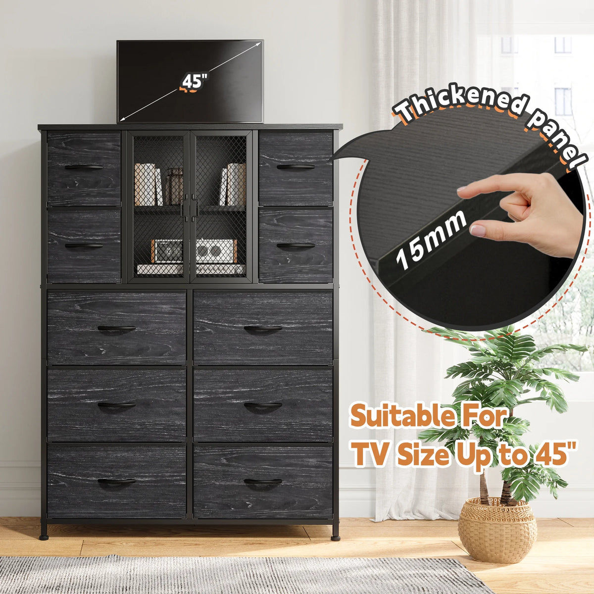 Tall Fabric Dresser with 10 Drawers P197