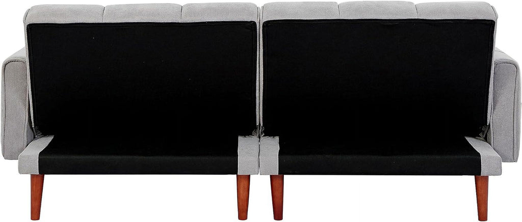 Grey Fabric Upholstered Futon Sofa Bed with Wooden Legs and 2 Pillows K554893