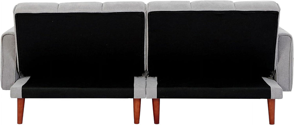Grey Fabric Upholstered Futon Sofa Bed with Wooden Legs and 2 Pillows K554893