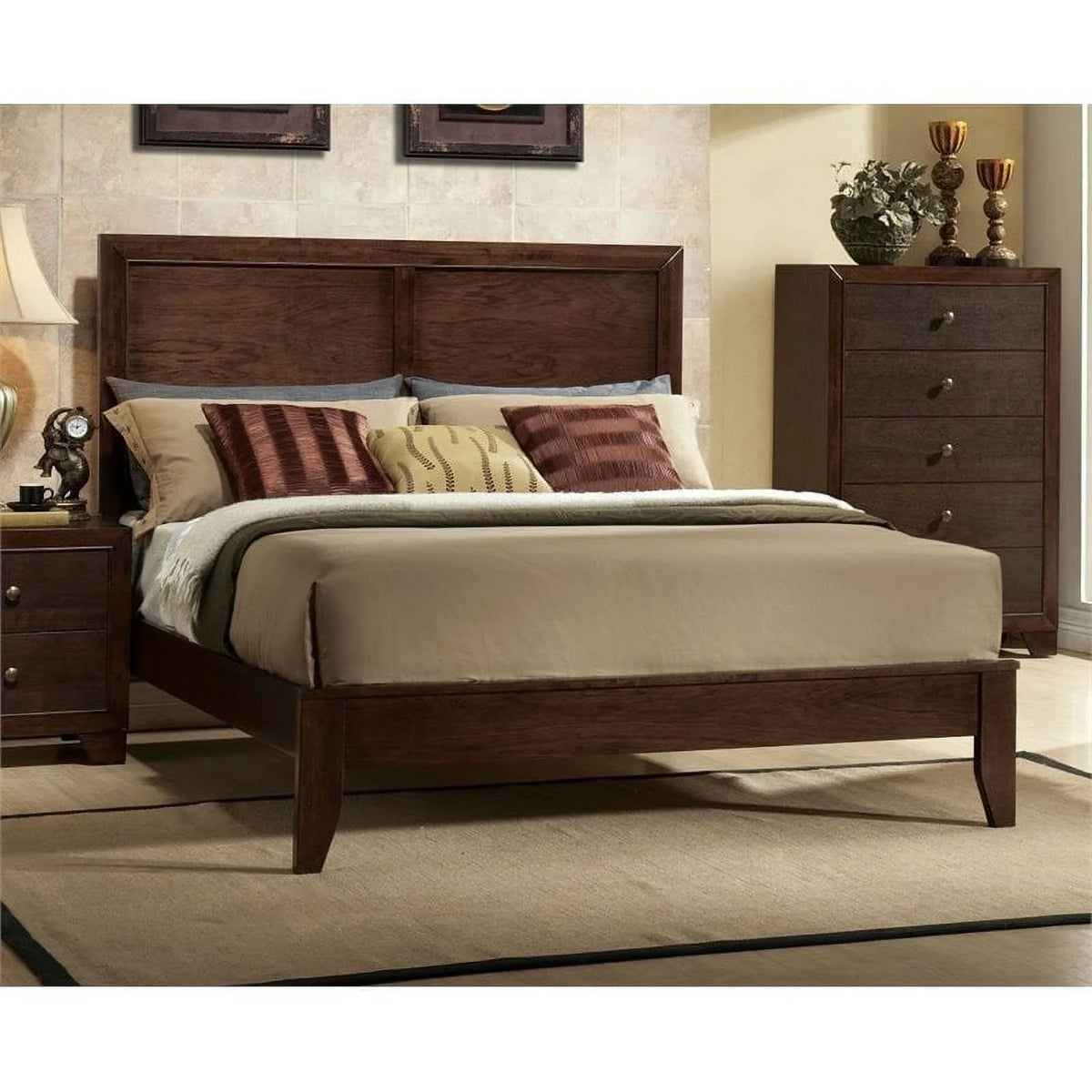 Queen Panel Bed Frame in Espresso with Headboard B723480
