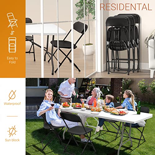 Black 4 Pack Stackable Plastic Folding Chairs with Metal Frame V140