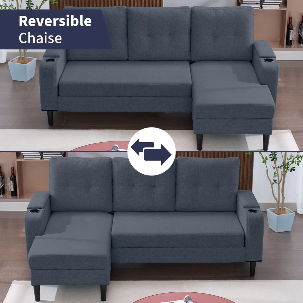 Dark Grey L-Shape Sleeper Sofa with Storage Armrest X6623