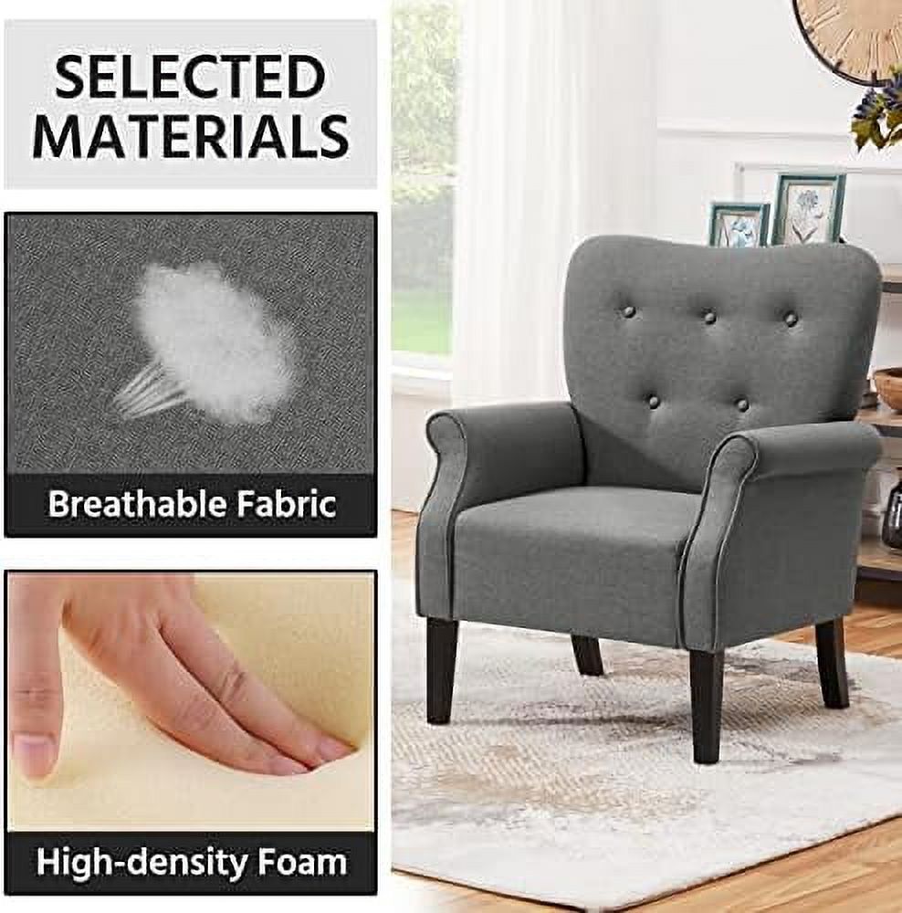 Modern PU Leather Accent Chair with Wood Legs and High Back W649420