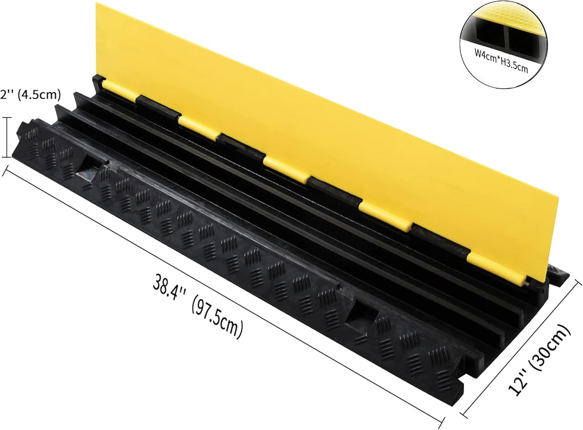 Cable Ramp PVC Rubber Cable Protector, 3 Channel, 44000lbs Capacity, Pack of 2 N679592