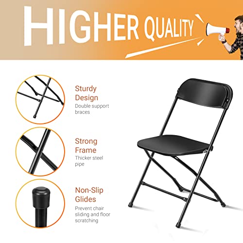 Black 4 Pack Stackable Plastic Folding Chairs with Metal Frame V140