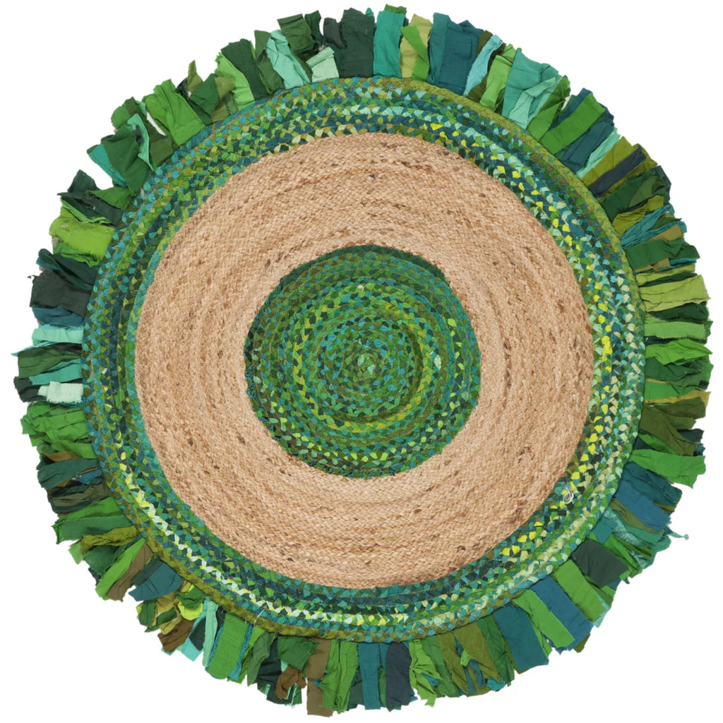 Green Natural 5' x 5' Round Braided Area Rug M51470