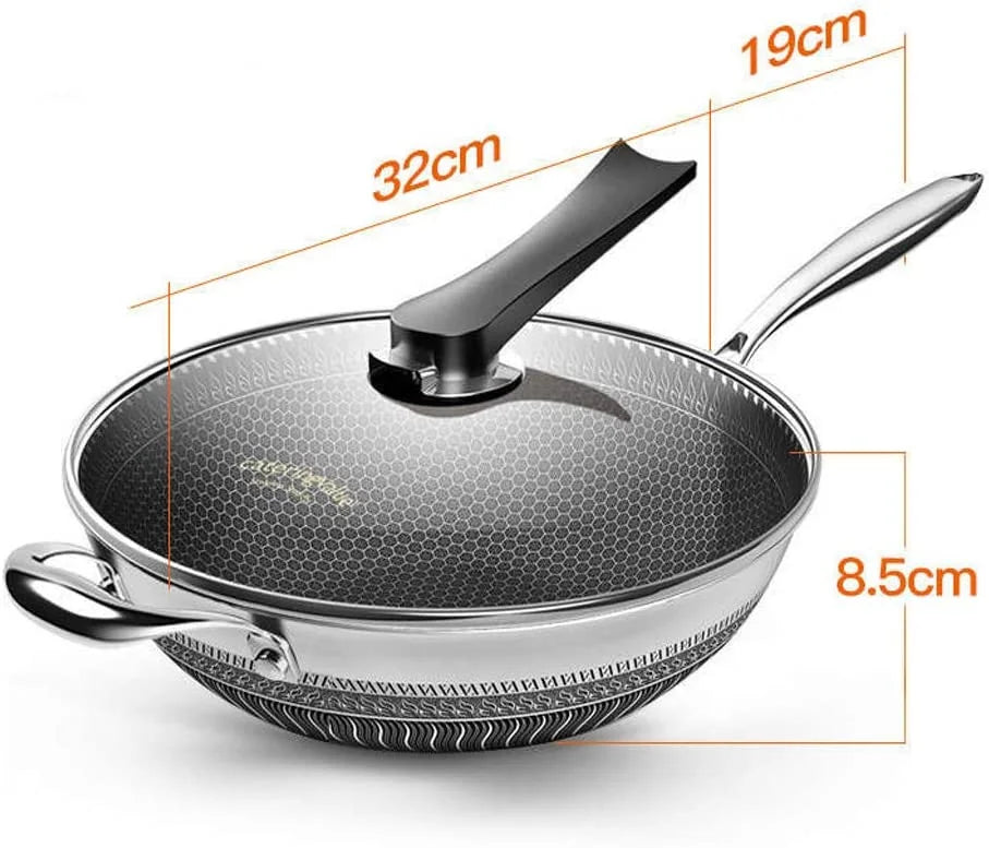 Stainless Steel Non Stick Honeycomb Frying Pan with Glass Lid X26649