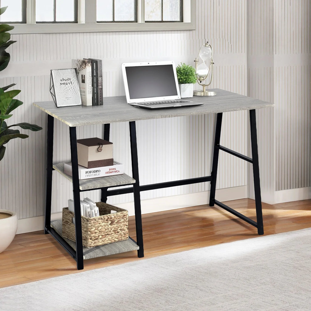 47'' Dark Grey Computer Writing Desk with 2-Tier Storage Shelves O52084