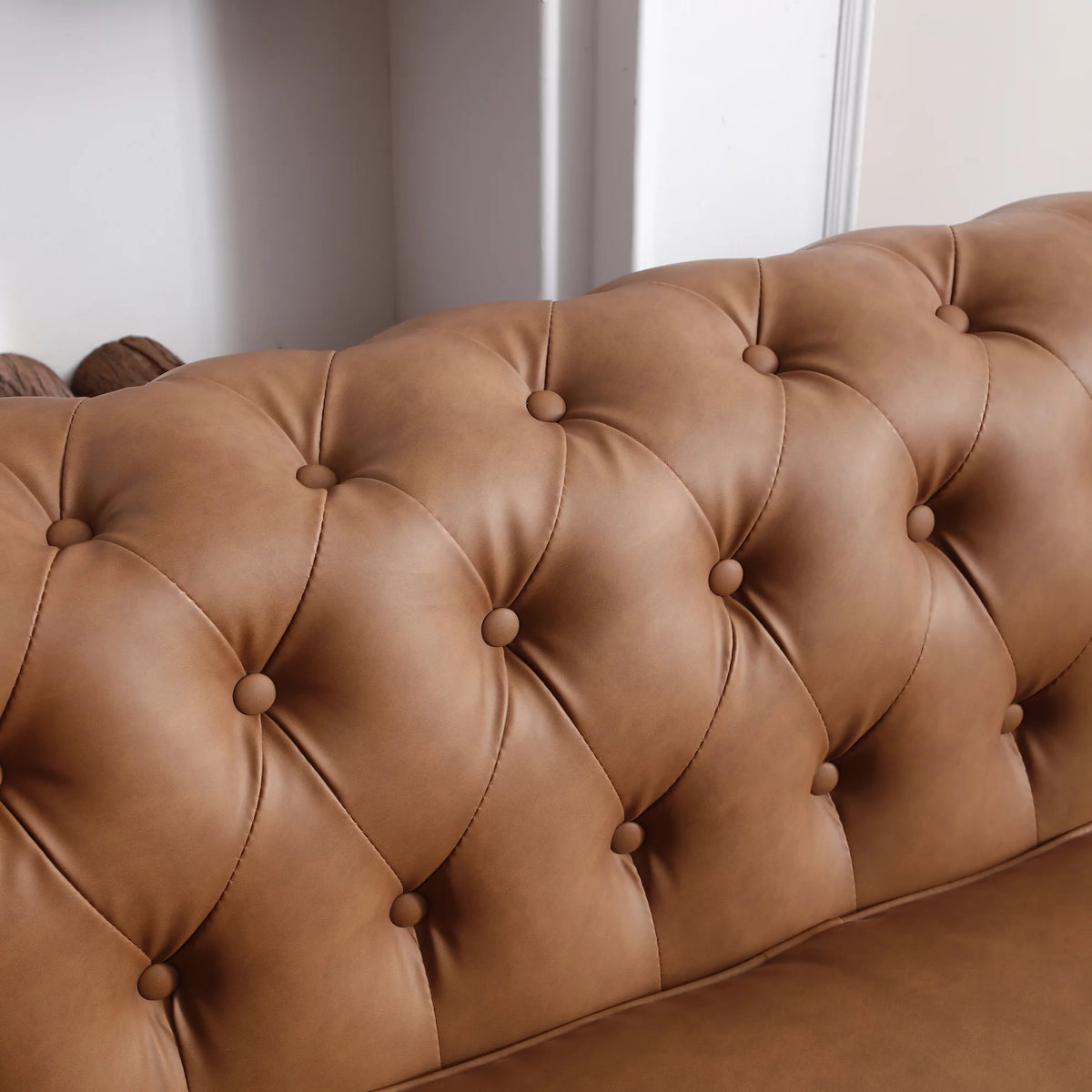 Brown Faux Leather Chesterfield Sofa J976