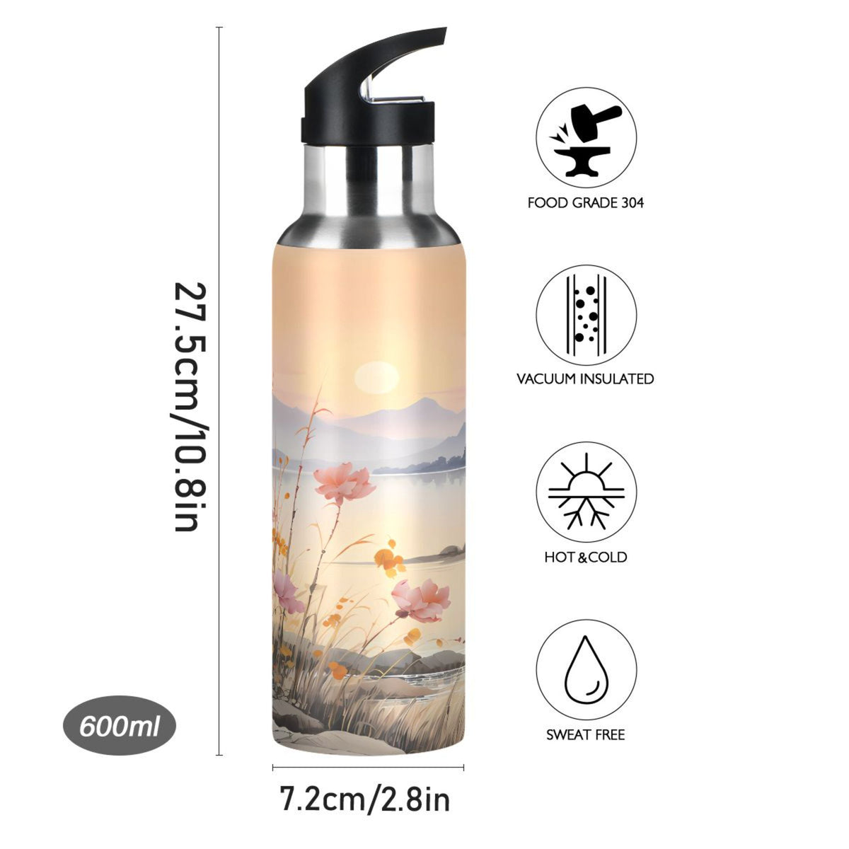 Stainless Steel Insulated Thermos Vacuum Flask Water Bottle with Straw Lid M39354