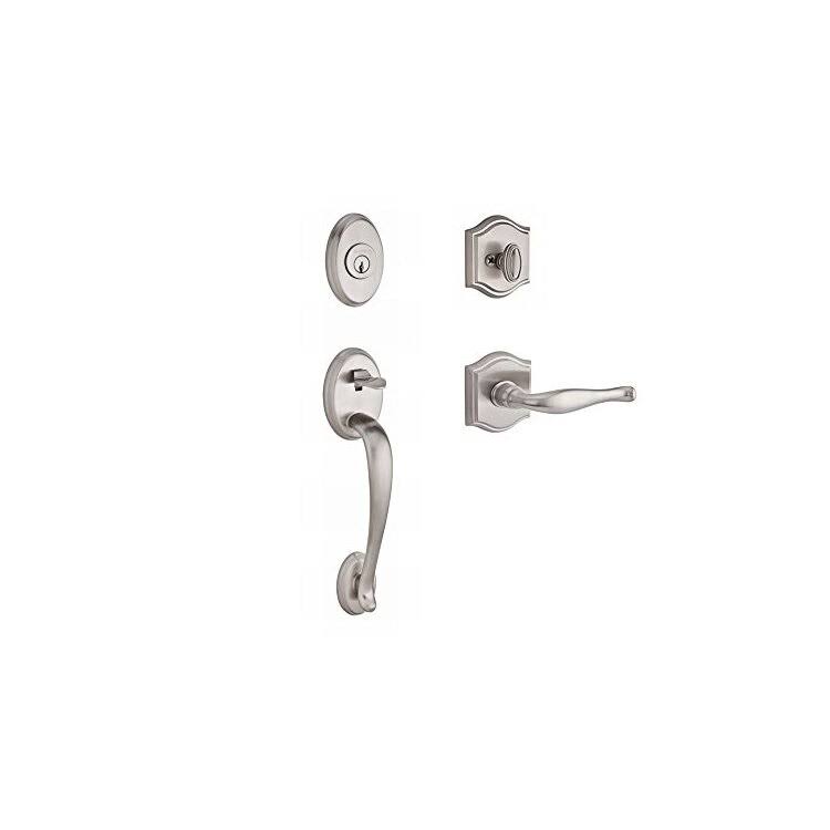 Satin Nickel Single Cylinder Handleset with Lever and Rose S883505