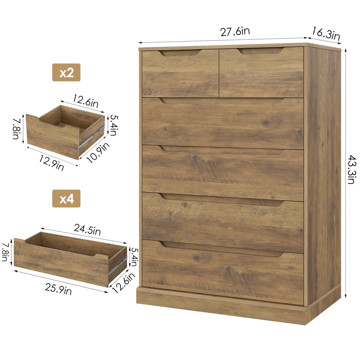 White 6 Drawer Wood Dresser A584