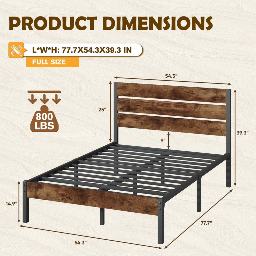 Queen Bed Frame with Wood Headboard and Footboard Y629
