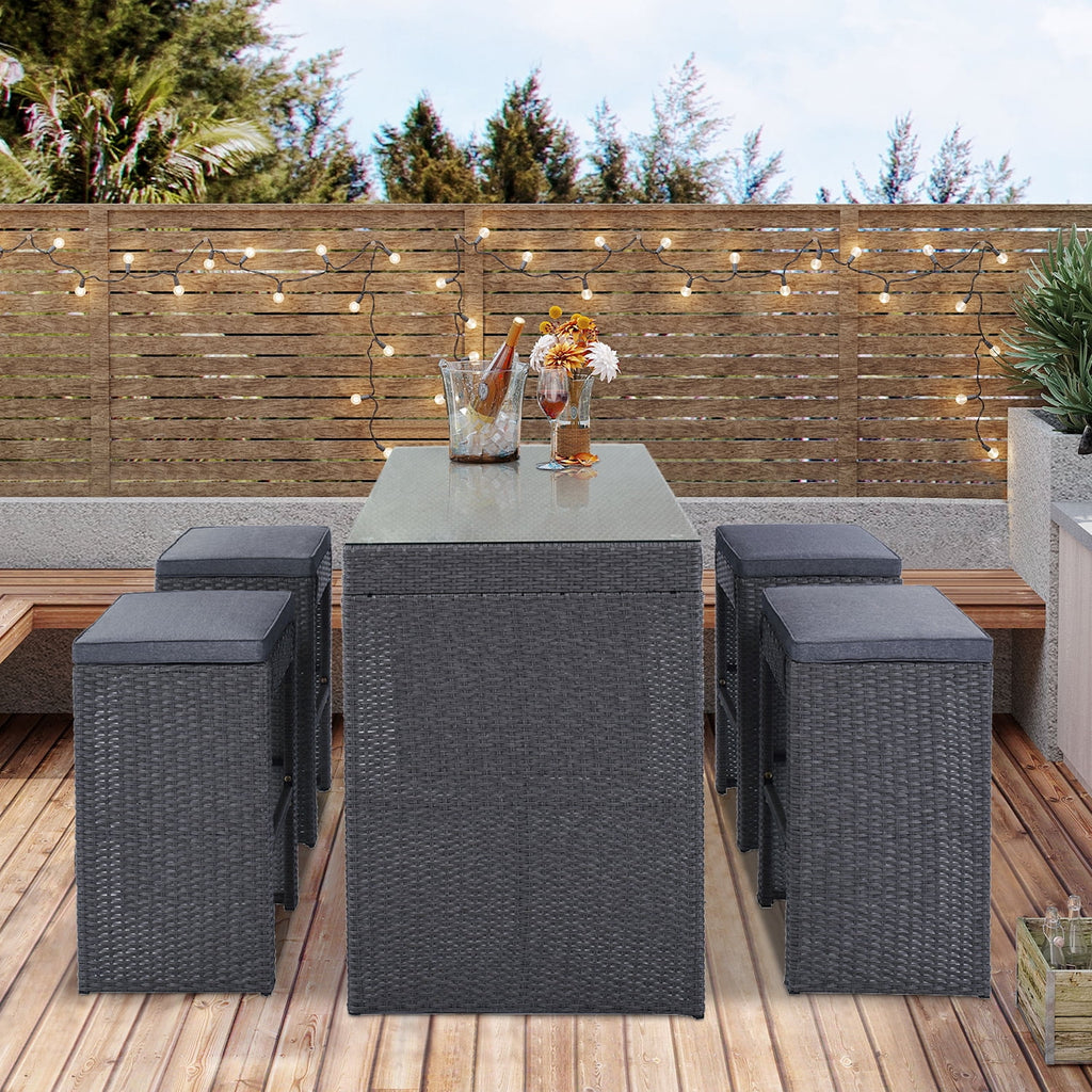 5 Pieces All-Weather Wicker Patio Dining Table Set L393