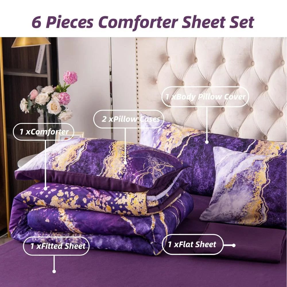 Purple Watercolor Marble Full Comforter Set T911274