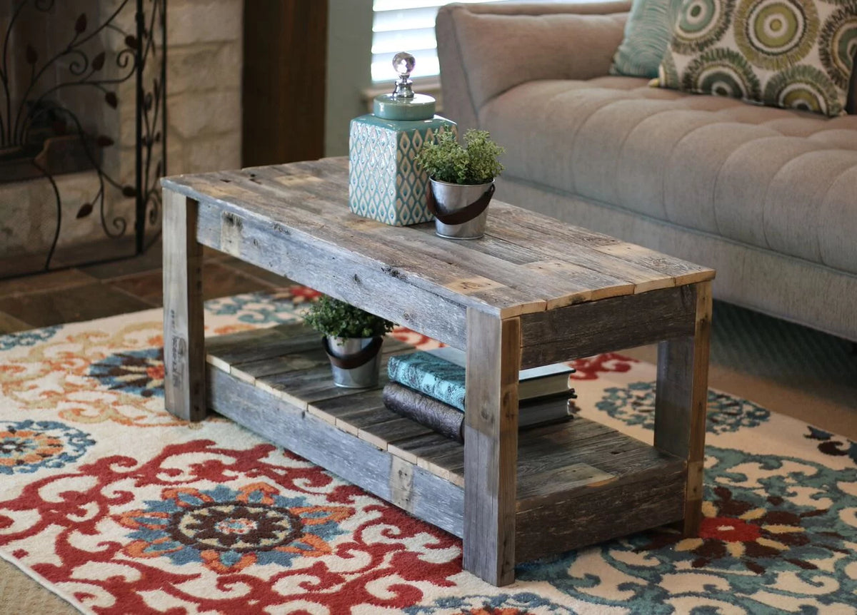 Unfinished Wood Coffee Table with Shelf E443779
