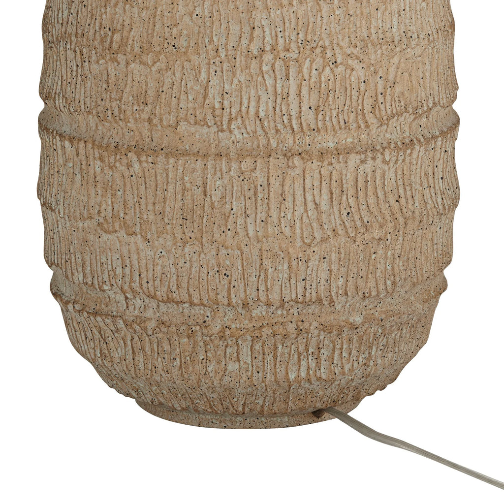 Farmhouse Rustic End Table Lamp Beige Faux Wood Oatmeal Fabric Shade W7921