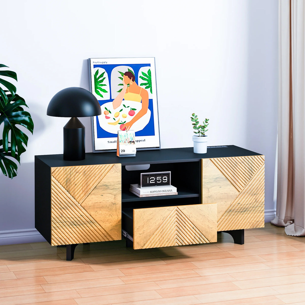 Mid Century Modern TV Stand with Power Outlets P335