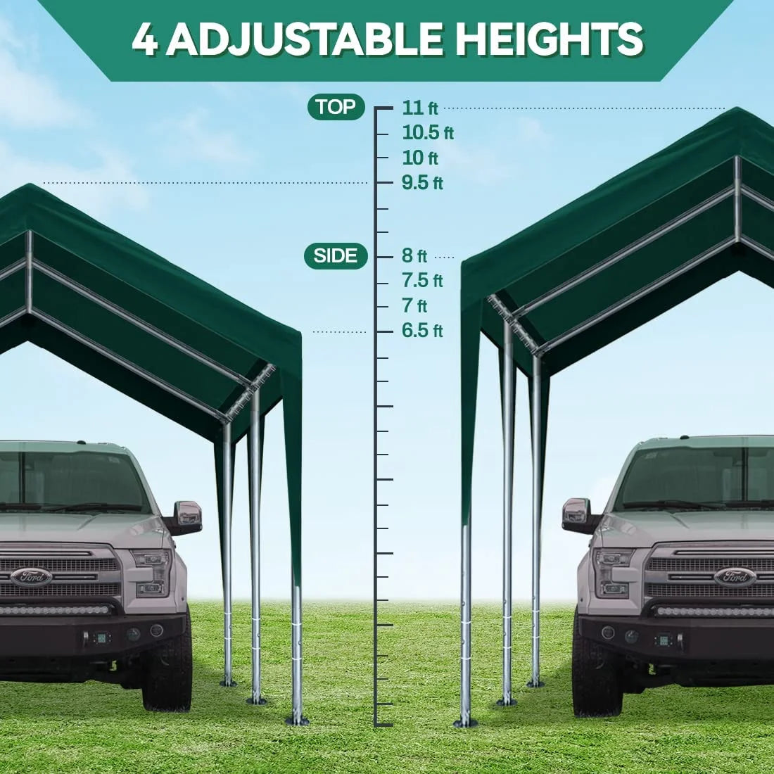 Heavy Duty Carports Car Canopy Garage Boat Shelter Party Tent, Adjustable Height from 9.5 ft to 11 ft Z1458