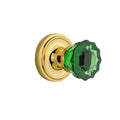 Crystal Emerald Glass Door Knob in Unlaquered Brass I500