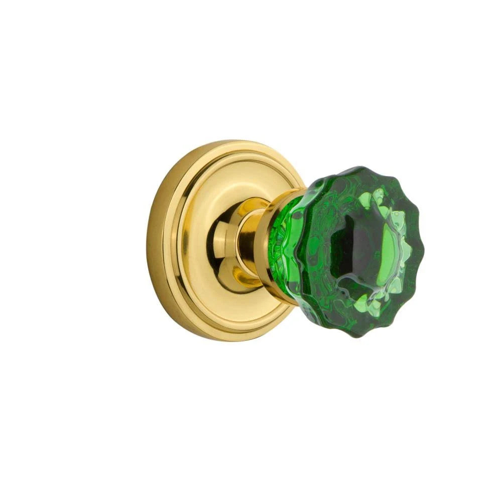 Crystal Emerald Glass Door Knob in Unlaquered Brass I500
