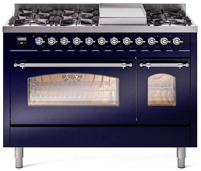 48 Dual Fuel Natural Gas Range in Blue with Chrome Trim C129265
