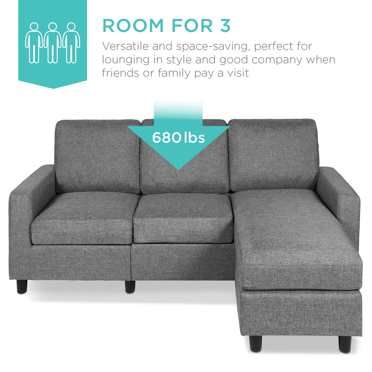 Linen Sectional Sofa Couch with Chaise Lounge W35287