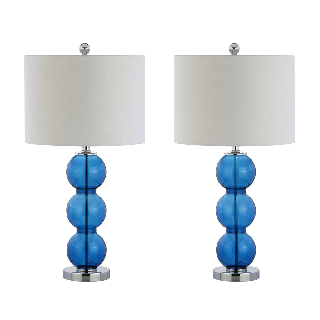 Cobalt Blue Chrome Glass LED Table Lamp Set of 2 K66455