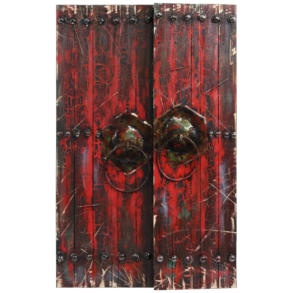 Antique Wooden Doors Mixed Media Hand Painted Iron Wall Art P69771