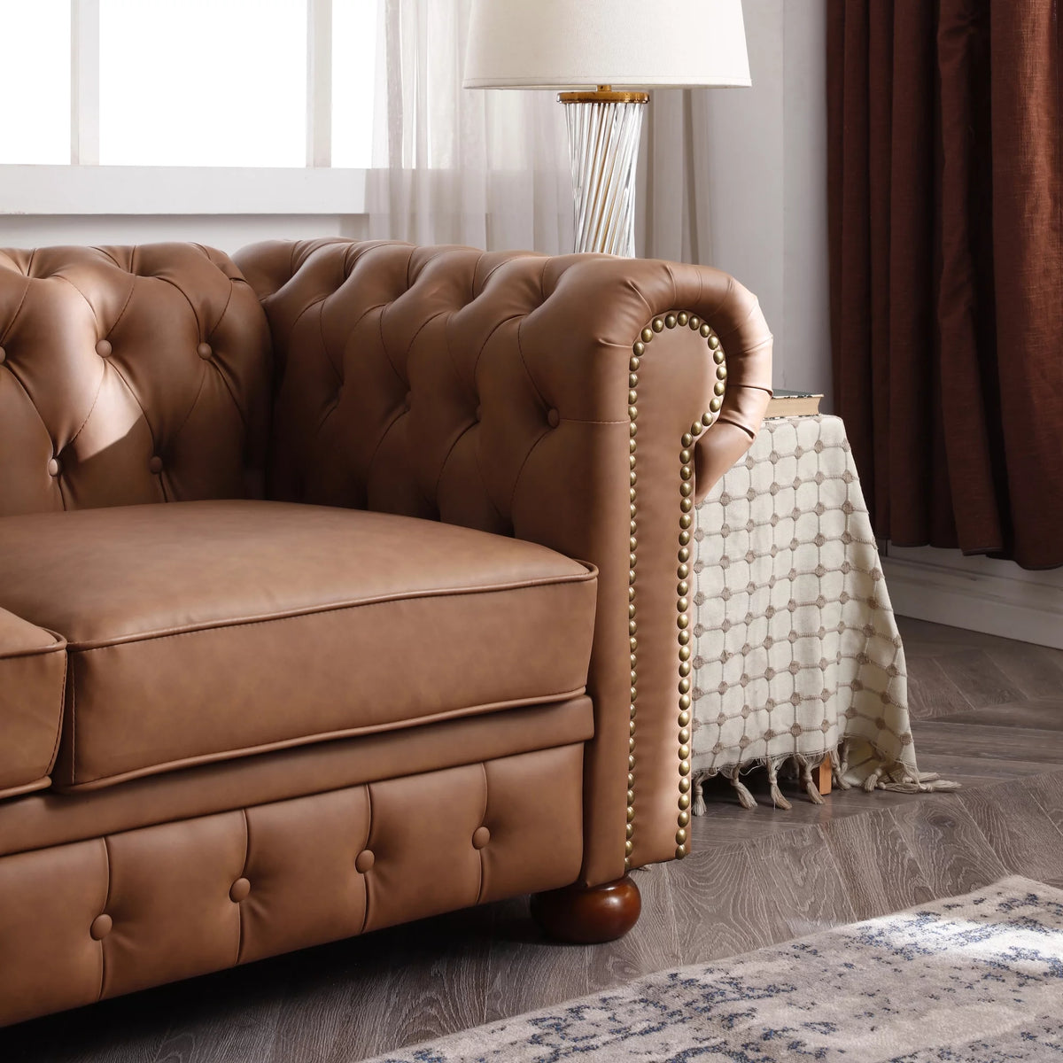 Brown Faux Leather Chesterfield Sofa J976