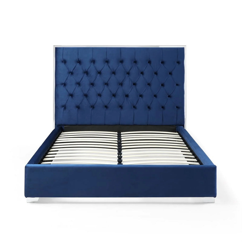 Blue Velvet King Bed with Metal Frame T722930