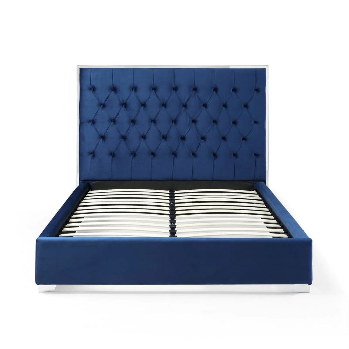 Blue Velvet King Bed with Metal Frame T722930