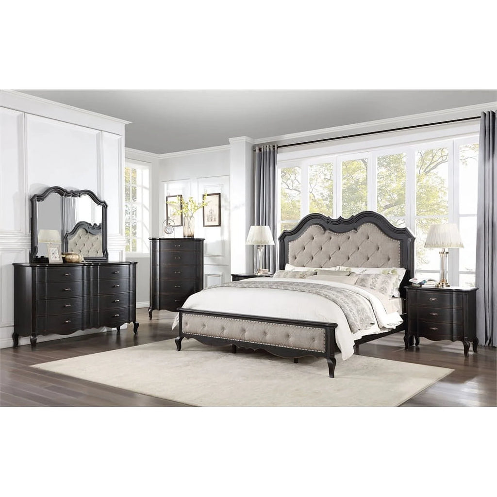 Beige Tufted Fabric Wood Queen Bed O446872