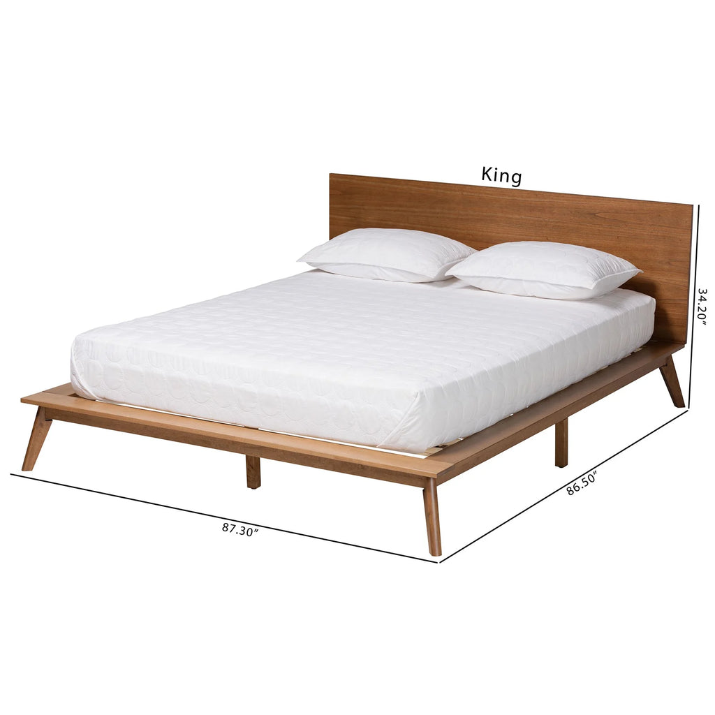 King Size Walnut Brown Wood Platform Bed Z33940