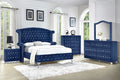 5Pc King Size Bed Dresser Mirror Nightstand Set Blue Velvet J25750