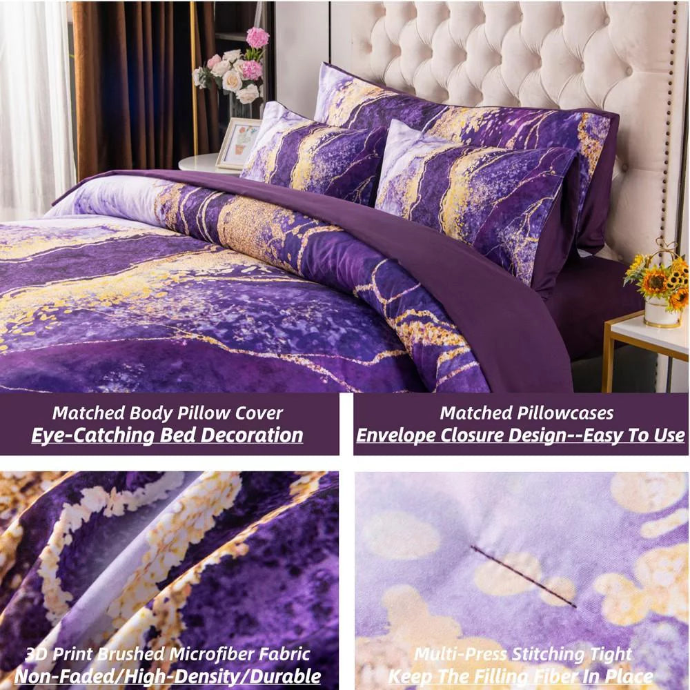 Purple Watercolor Marble Full Comforter Set T911274