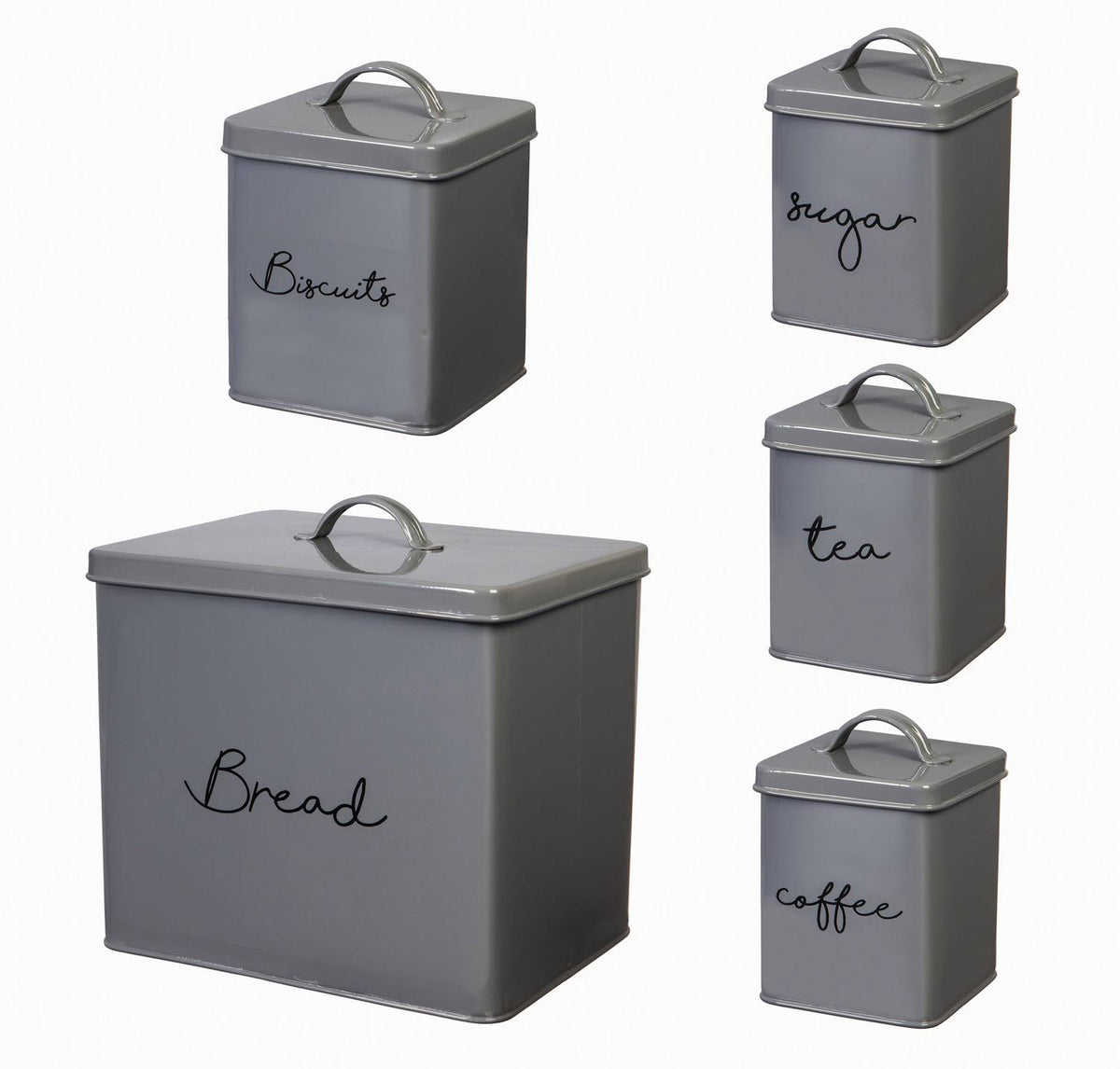 Gray Steel Kitchen Canisters, Set of 5 H8648
