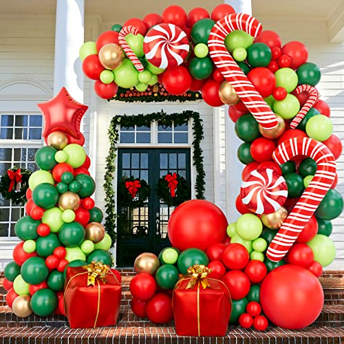 Christmas Balloon Garland Arch Kit with Red Gold Dark Green Balloons K82176