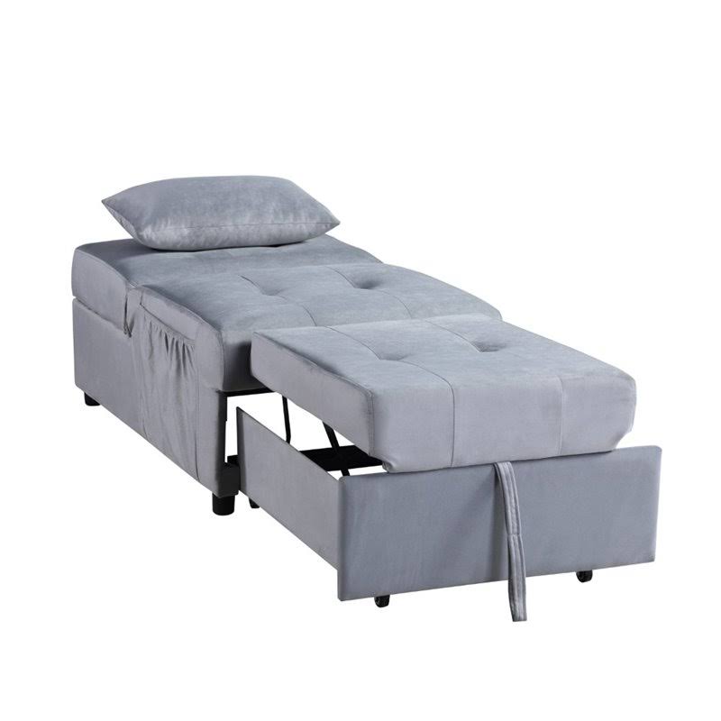 Gray Wood Storage Bench with Pull Out Ottoman B38557