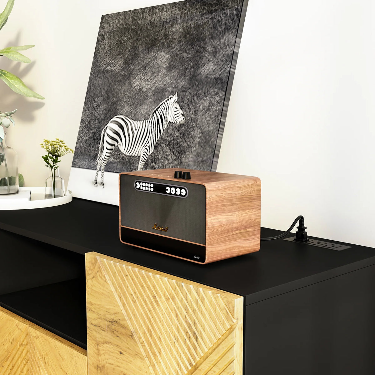 Mid Century Modern TV Stand with Power Outlets P335