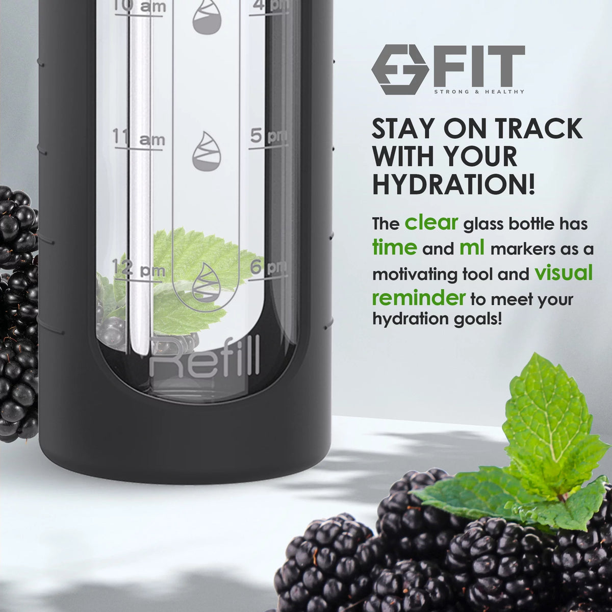 32 oz Glass Water Bottle with Time Marker and Carrier V473