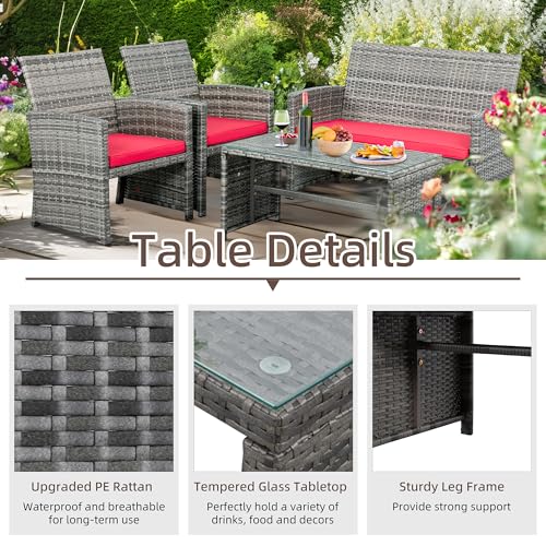 4 Piece Wicker Patio Furniture Set with Cushions H556295