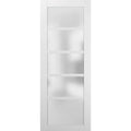 Sliding Barn Door 28 x 84 with Hardware White Silk Frosted Glass 6.6ft Rail Set R49187