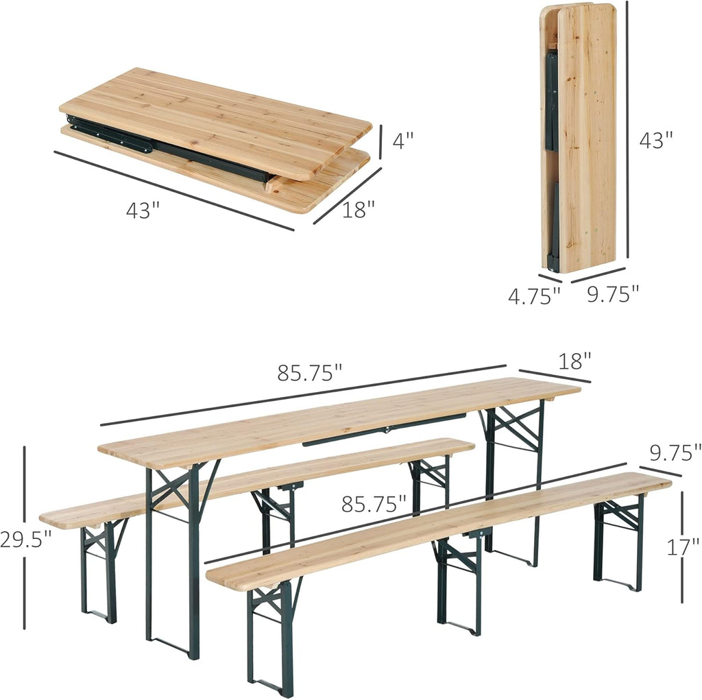 7' Wooden Outdoor Folding Picnic Table Set with Bench U6916