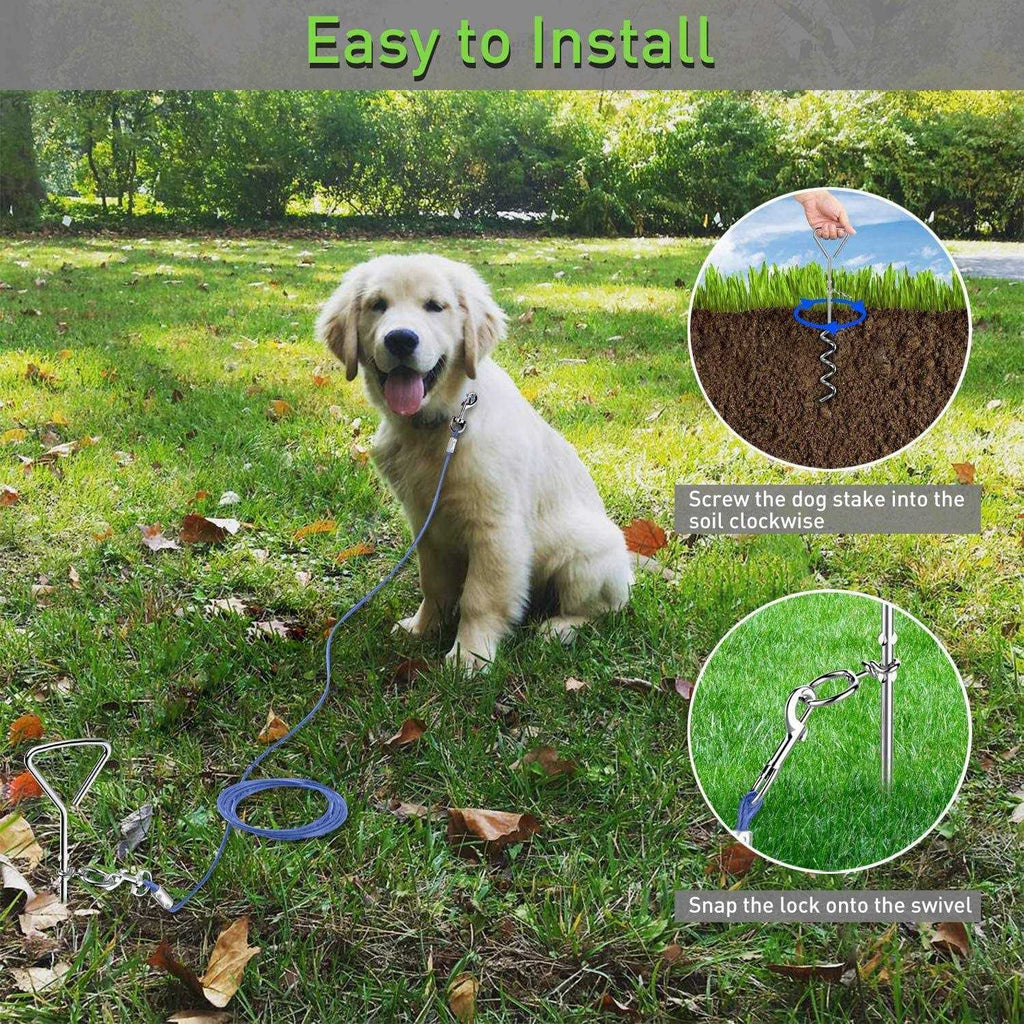 Dog Tie Out Cable and Anti Rust Spiral Stake, 30ft Leash Z396301