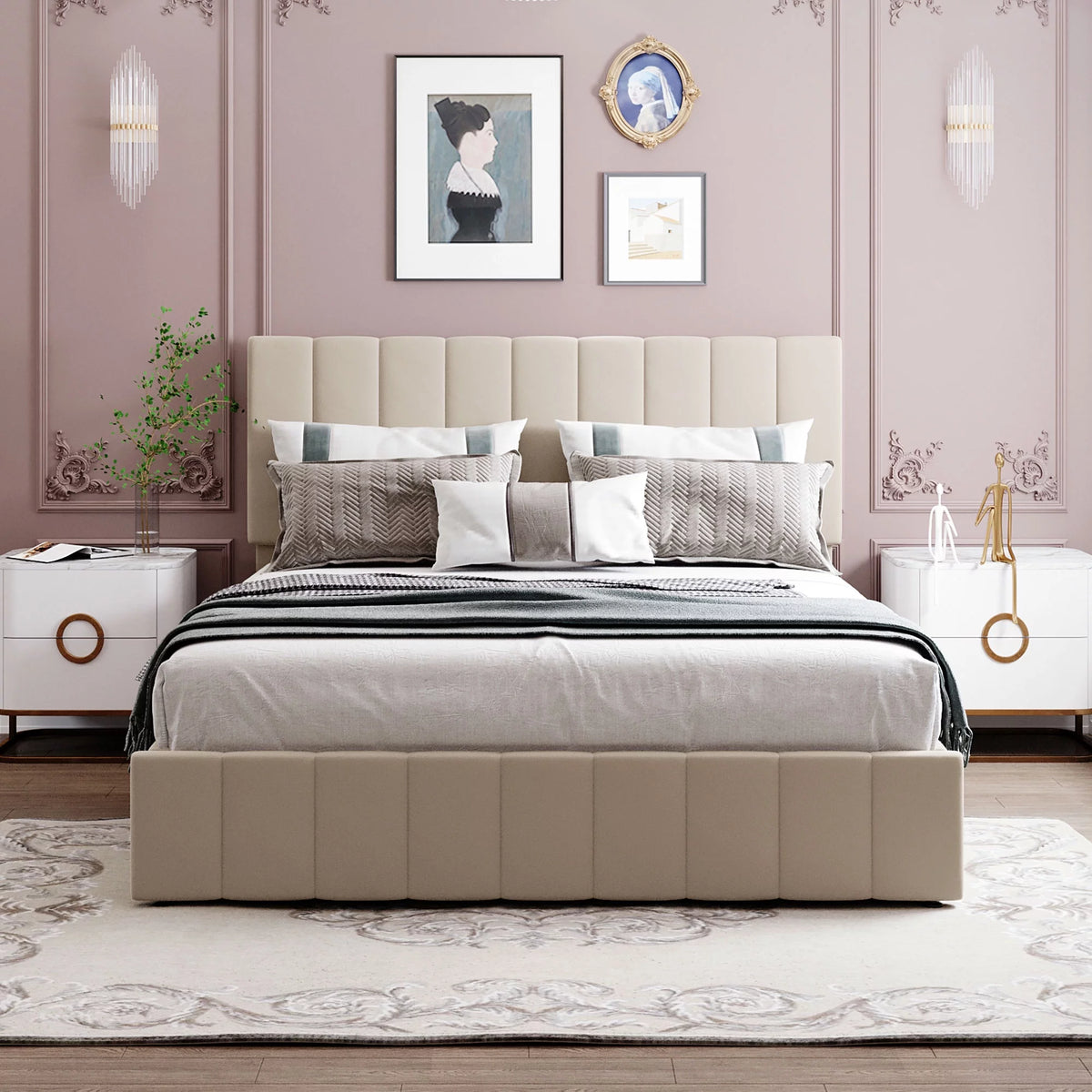 Upholstered Platform Bed Frame with Hydraulic Storage Q603