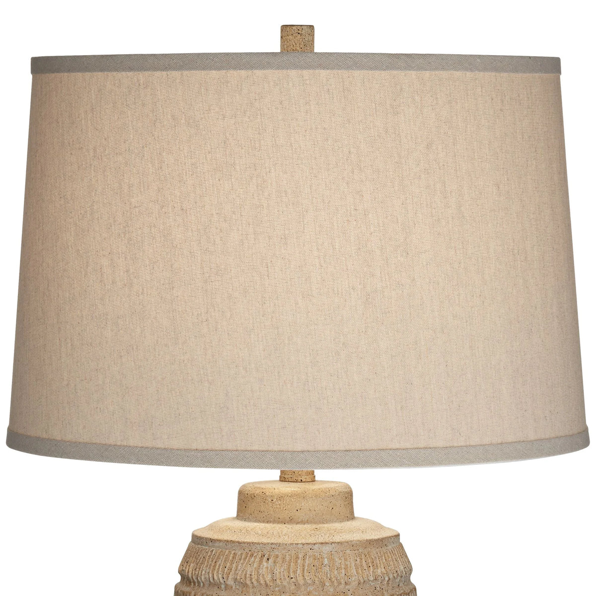 Farmhouse Rustic End Table Lamp Beige Faux Wood Oatmeal Fabric Shade W7921